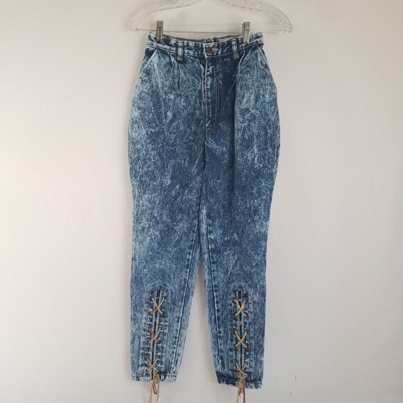 Wendy Baggy Lace Up Ankle Jeans Y2K Acid Wash 22X26 High Rise Vintage Style - Picture 1 of 15